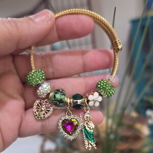 Elegant 14k Gold Plated Green Charm Bracelet
